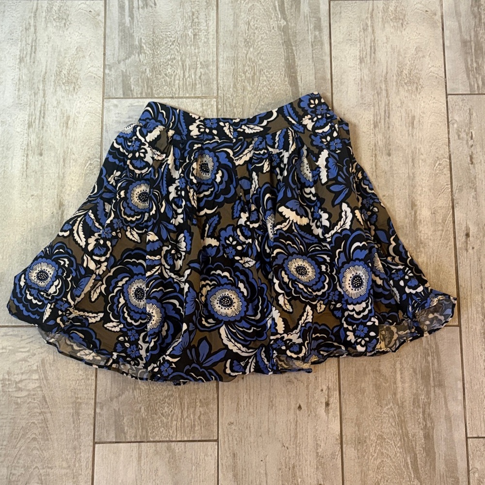 [Express] Blue and Black Floral Skater Skirt - Size 0